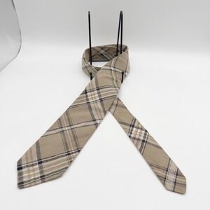 Tan Brown Plaid Tartan Necktie Classic Neutral Earth Tones Tie Preppy Retro